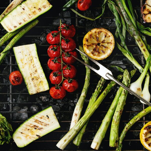 Grilled vegetables on charcoal